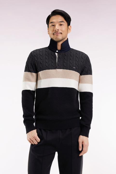 Pull col maillot en laine et coton torsadé noir et gris - Image 3