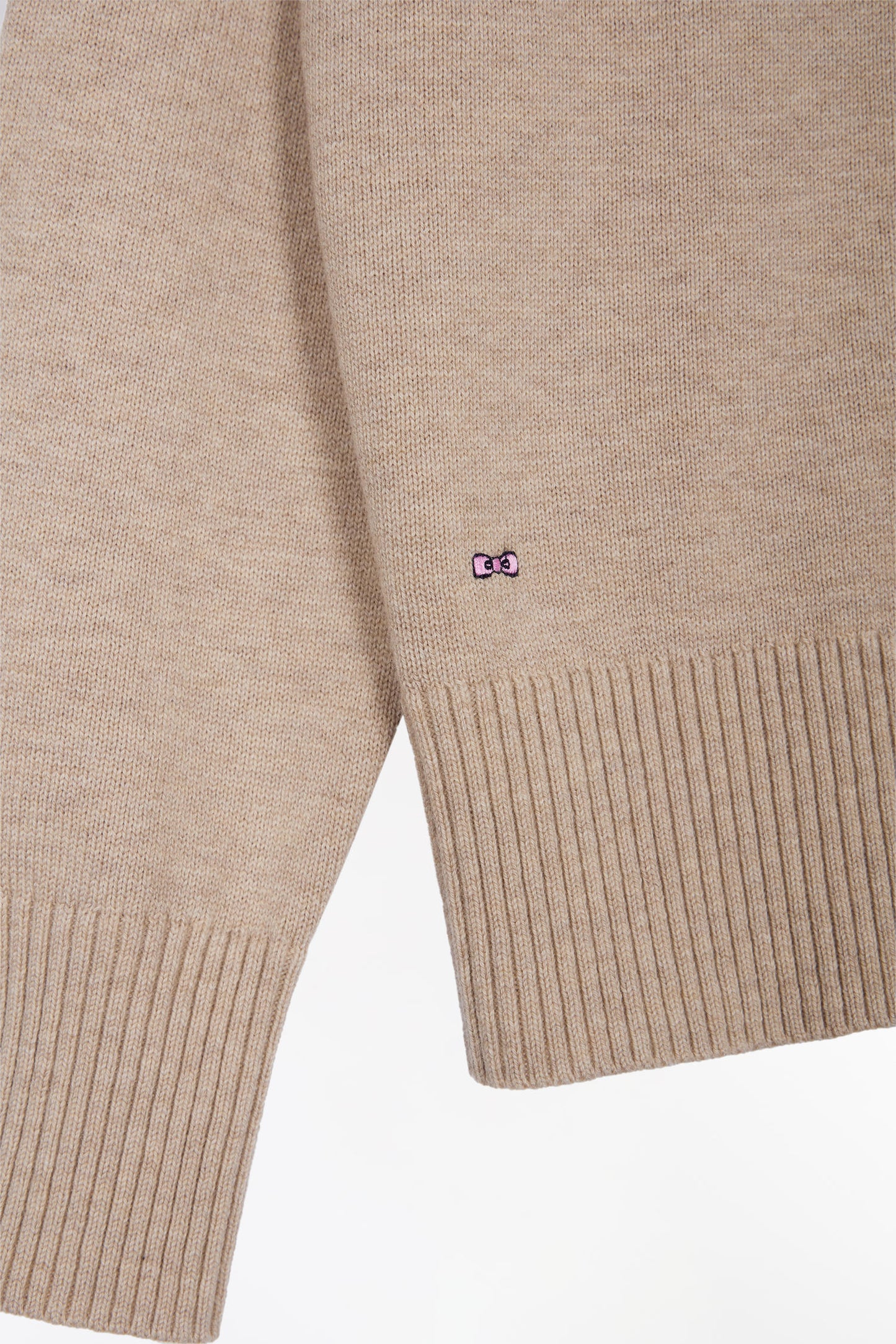 Relaxed fit round-neck sweater in beige wool and cotton