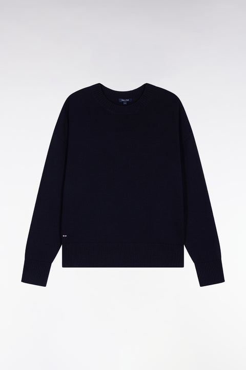 Pull à col rond en laine et coton marine coupe Relaxed - Image 2