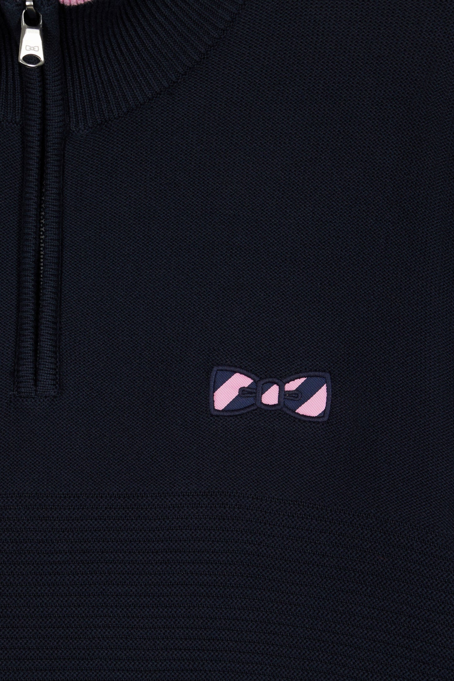 Navy cotton trucker-neck sweater with bow tie