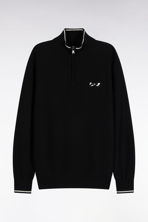 Black cotton trucker-neck sweater with bow tie - Image 2