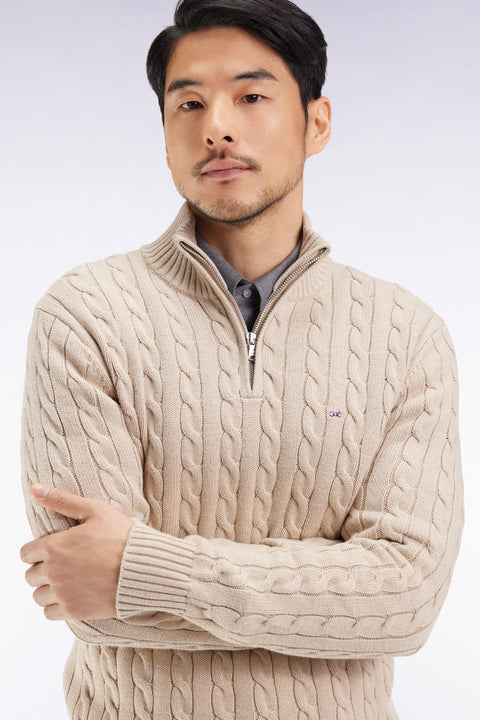 Beige cotton trucker-neck sweater - Image 1