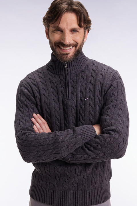 Grey cotton trucker-neck sweater - Image 1