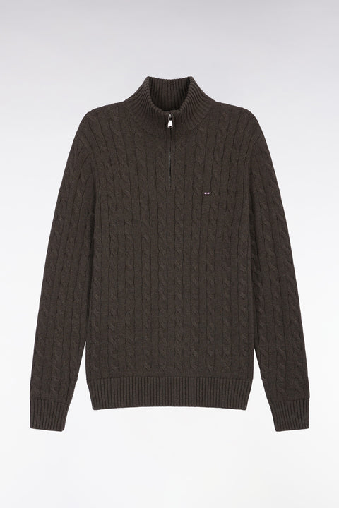 Brown twisted cotton trucker-neck sweater - Image 2