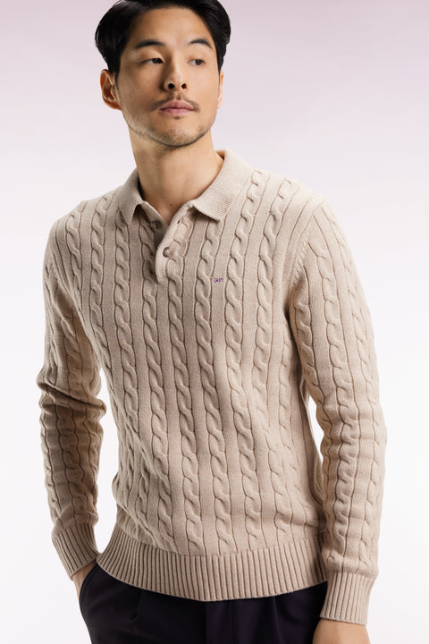 Beige cotton cable-knit sweater - Image 1