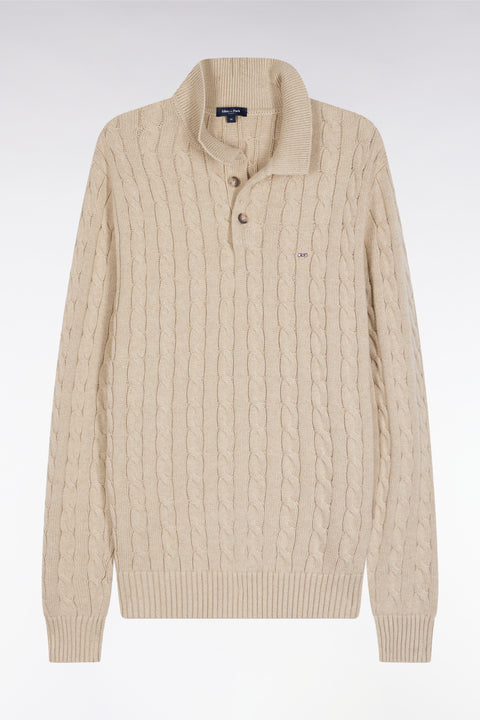 Beige cotton cable-knit sweater - Image 2