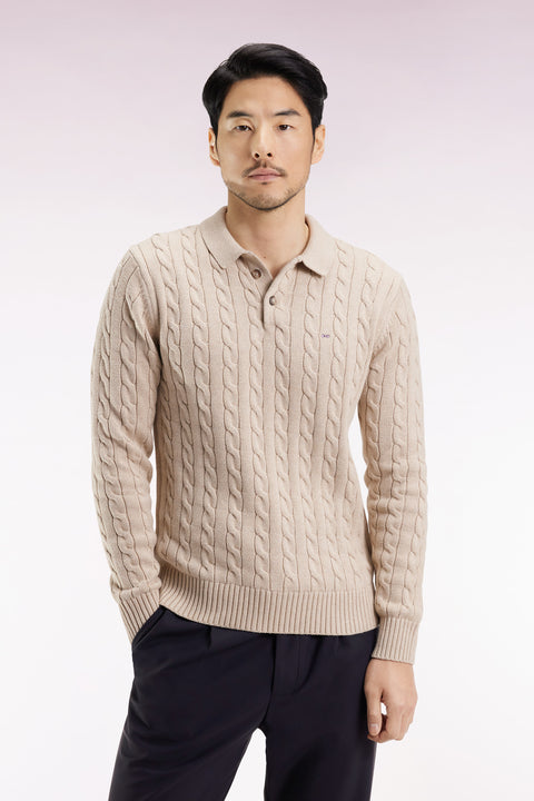 Beige cotton cable-knit sweater - Image 3