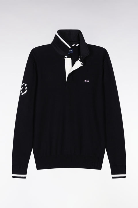 Black cotton embroidered jersey-neck sweater 10 - Image 2