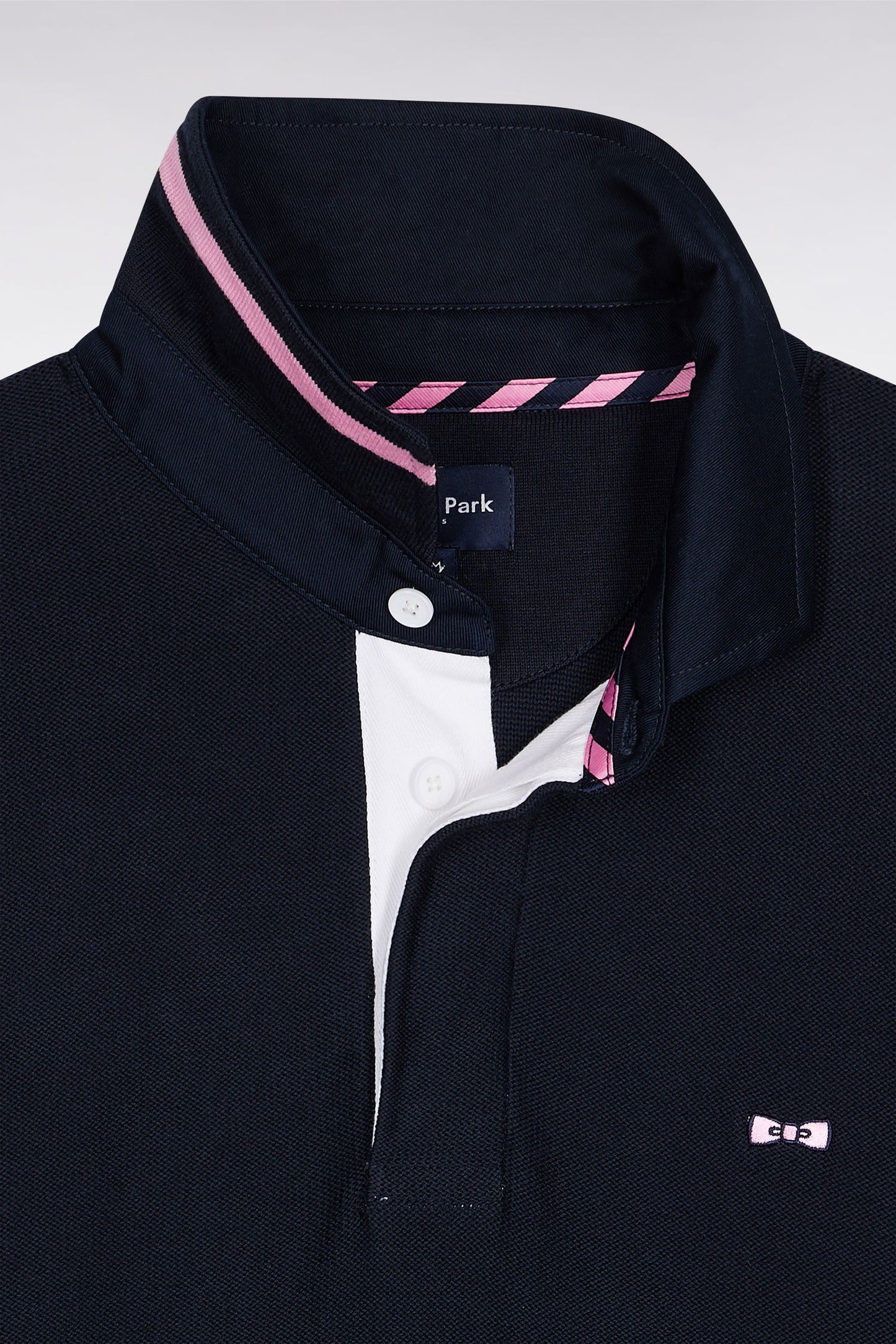 Pull col maillot en coton marine broderie 10