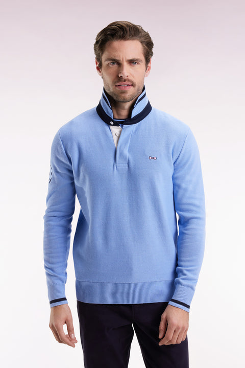 Sky cotton embroidered jersey-neck sweater 10 - Image 3