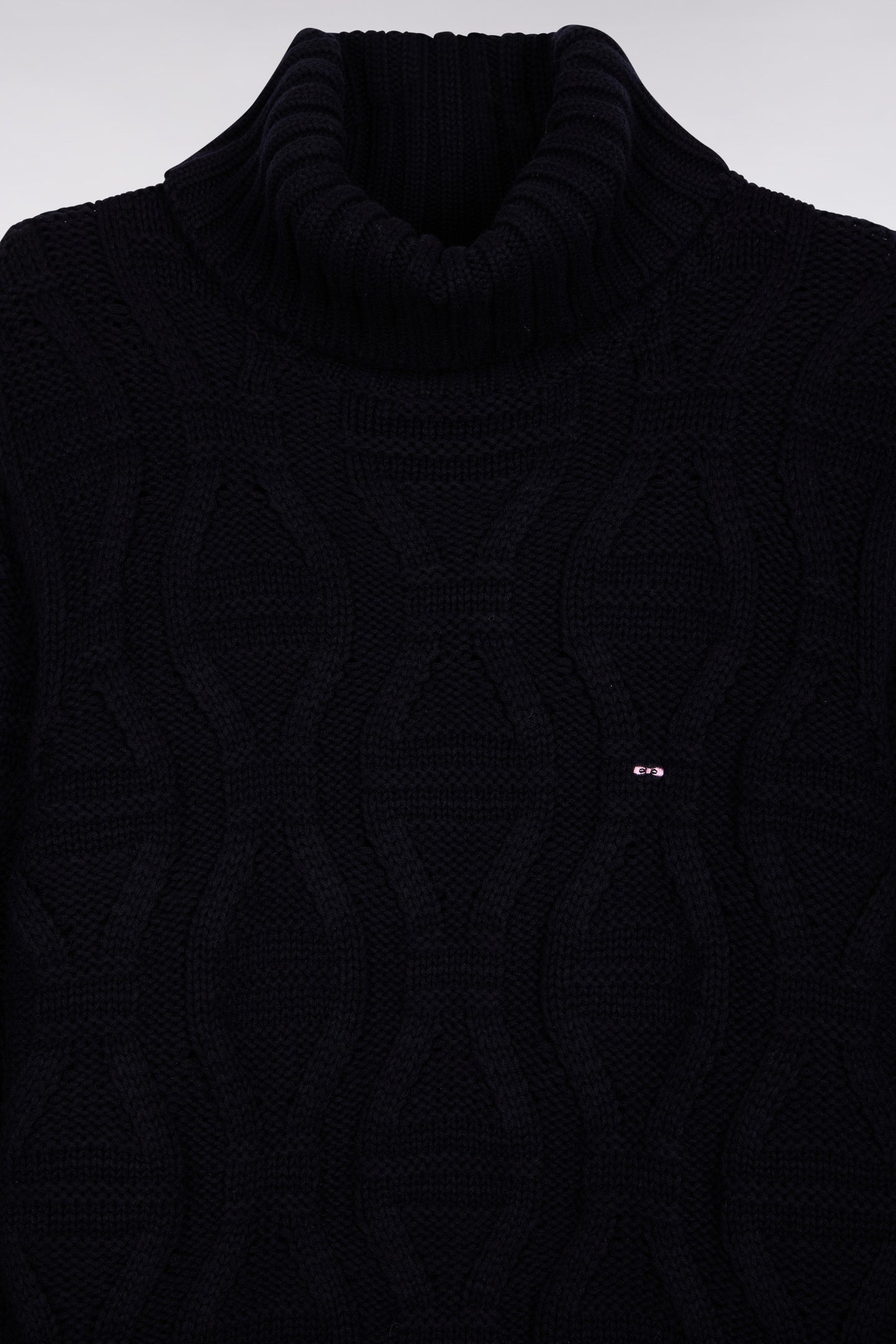 Pull épais à col roulé en laine et coton marine