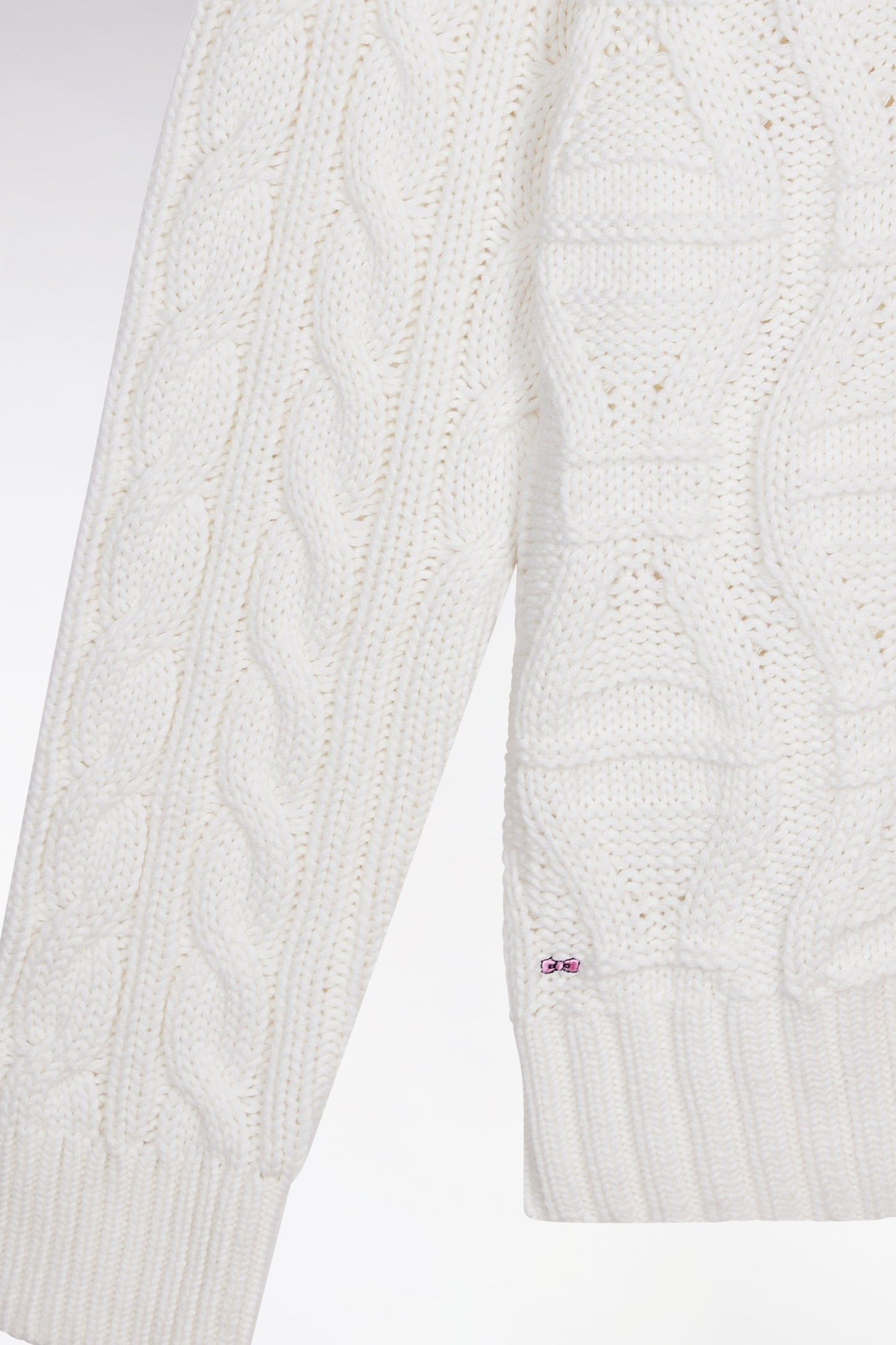 Pull col rond en laine et coton torsadé blanc