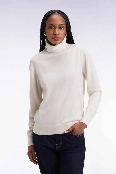 Pull à col roulé en laine mérinos écru - Image 1