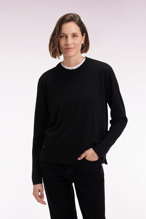 Round-neck sweater in black merino wool - Image 3