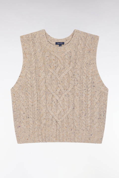 Pull à torsades sans manches en laine vierge mélangée beige coupe Relaxed - Image 2