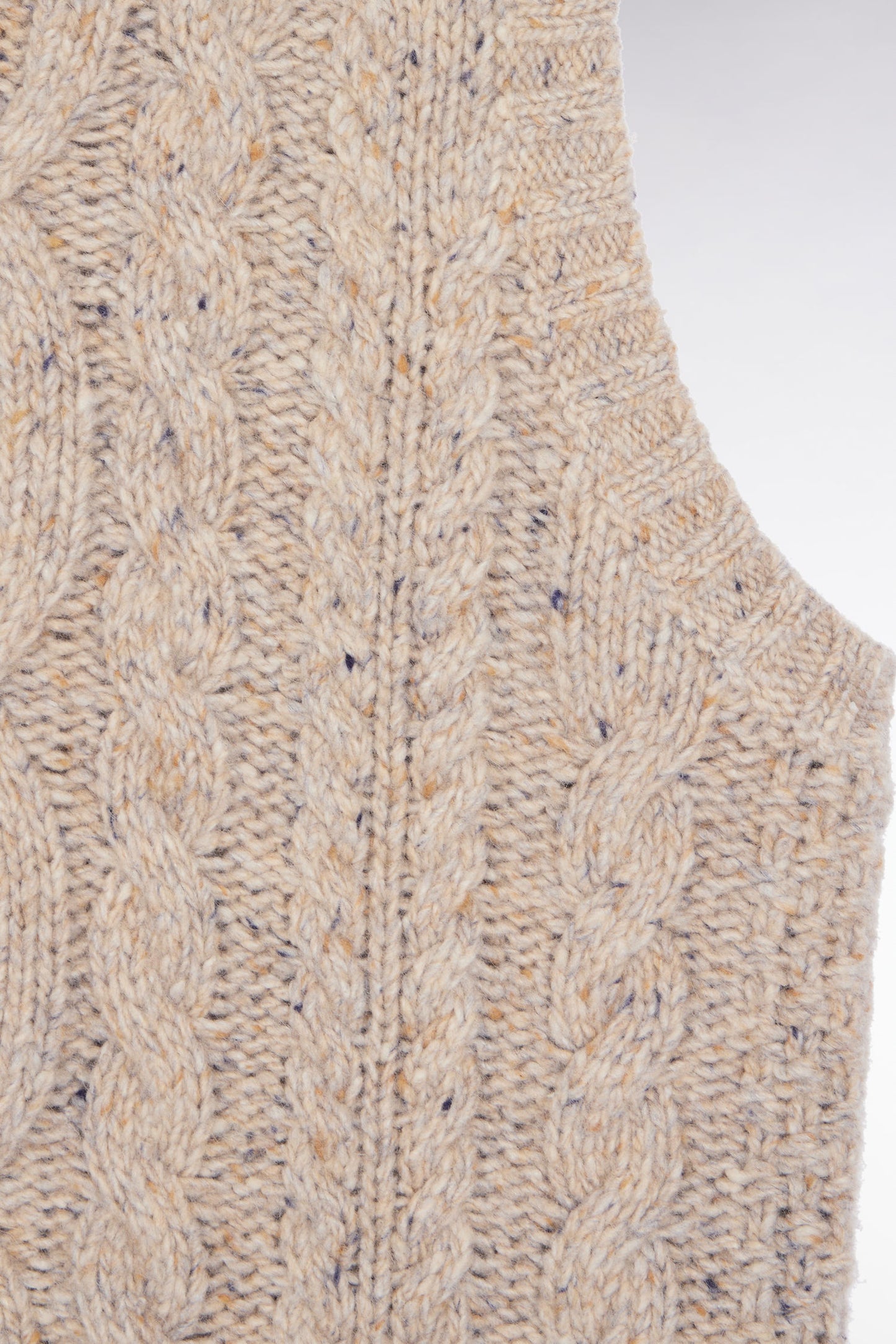 Pull à torsades sans manches en laine vierge mélangée beige coupe Relaxed