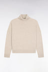 Pull à col roulé en laine et cachemire beige coupe Relaxed