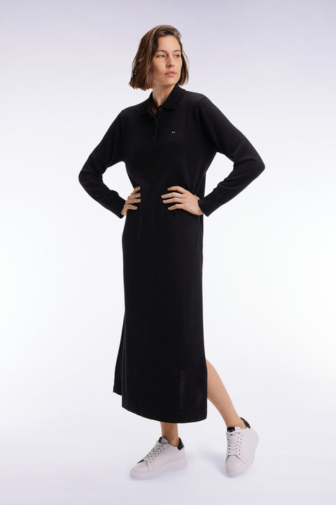 Black merino wool dress with polo collar - Image 3
