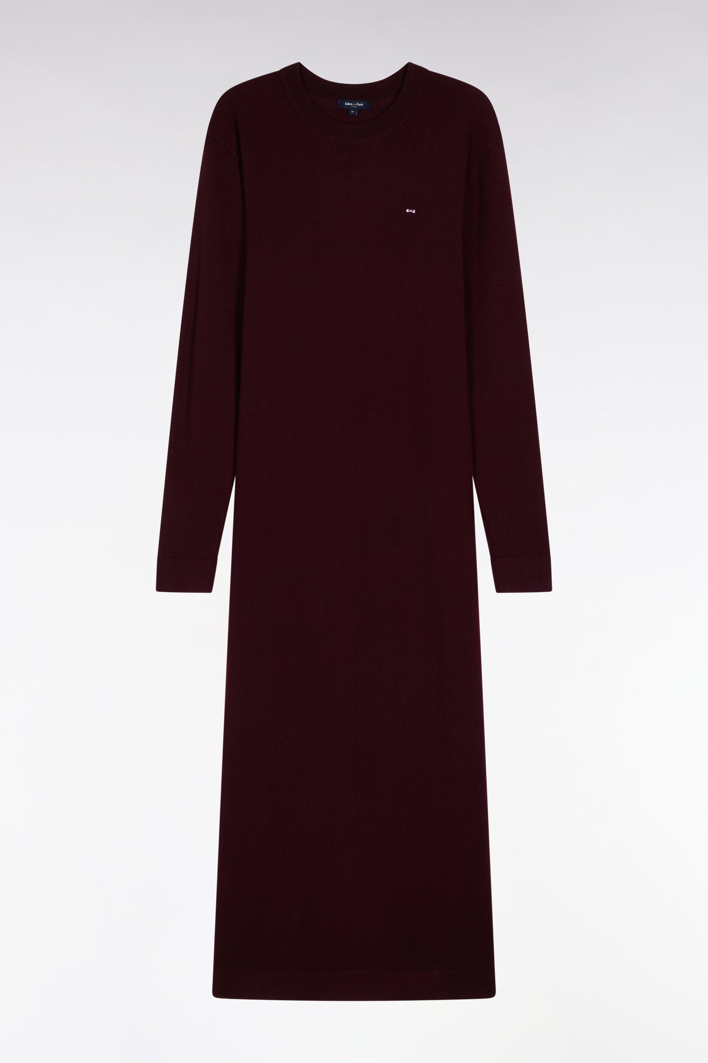 Robe en laine mérinos bordeaux à col rond