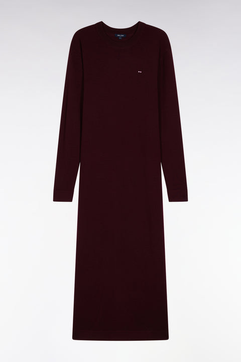 Robe en laine mérinos bordeaux à col rond - Image 2
