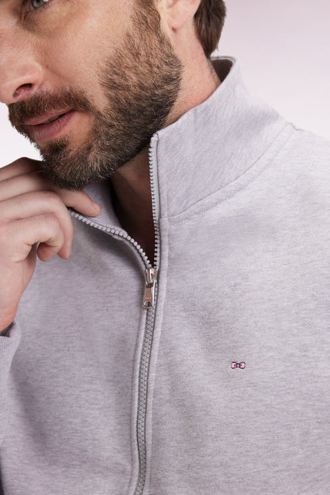 Grey cotton zip-up sweatshirt, straight cut - Image 3