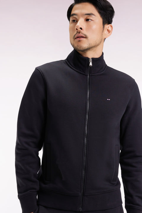 Black cotton zip-up sweatshirt, straight cut - Image 1