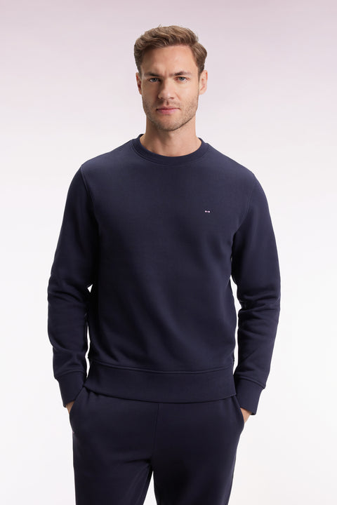 Navy cotton round-neck sweatshirt, straight cut - Image 1