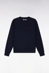 Navy cotton round-neck sweatshirt, straight cut