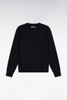 Black cotton round-neck sweatshirt, straight cut