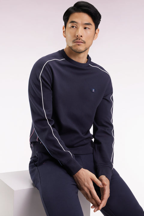 Navy fleece sweatshirt with colored piping - Image 3