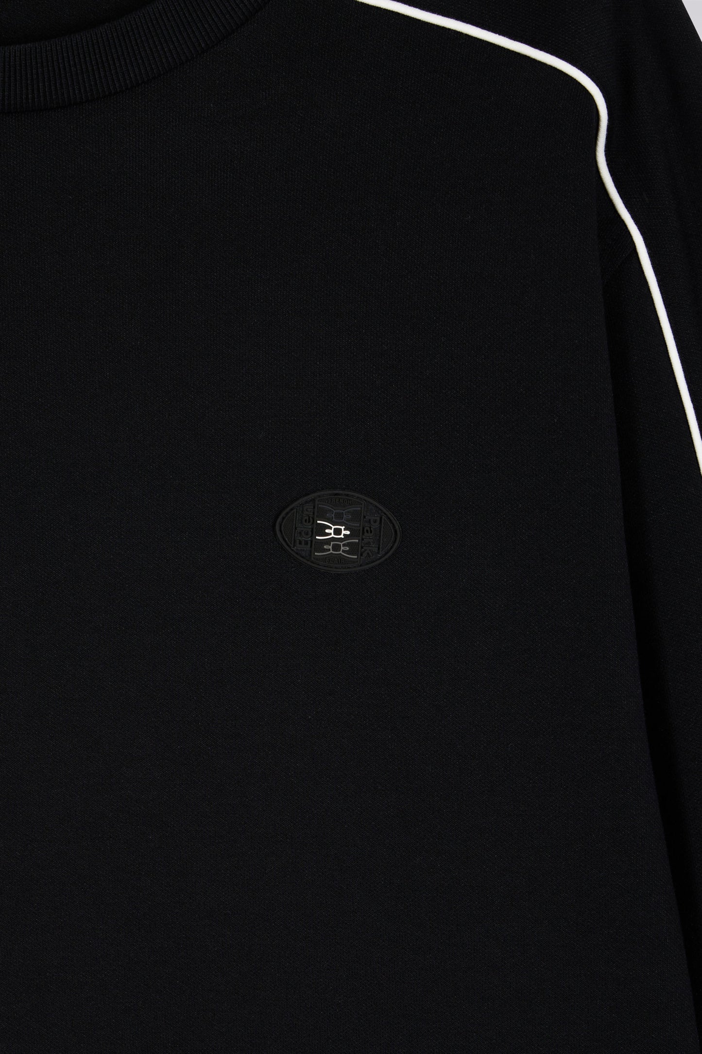 Black fleece sweatshirt with colored piping