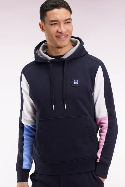 Navy hooded sweatshirt with contrasting cut-out sleeves - Image 3