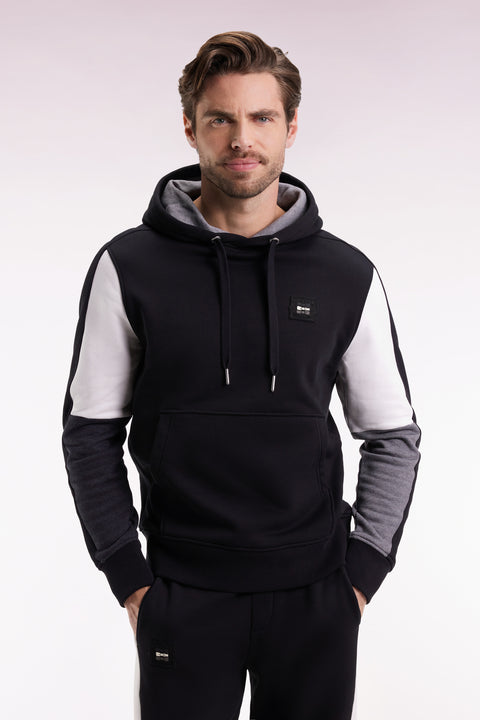 Black hooded sweatshirt with contrasting cut-out sleeves - Image 1