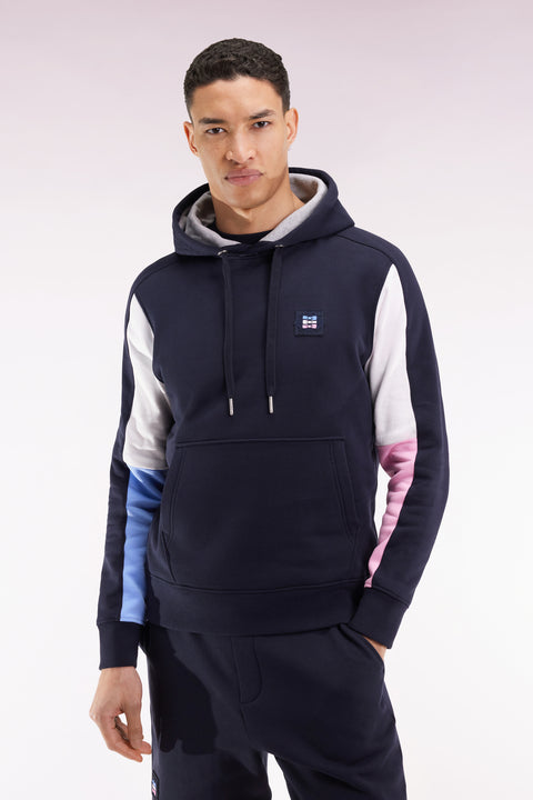 Navy hooded sweatshirt with contrasting cut-out sleeves - Image 1