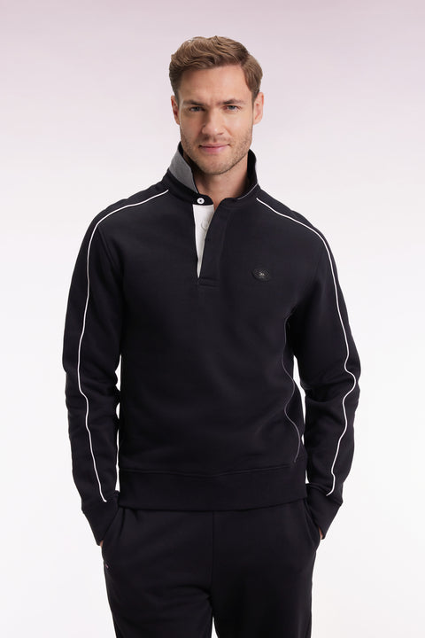 Sweatshirt with jersey collar in black brushed fleece - Image 3