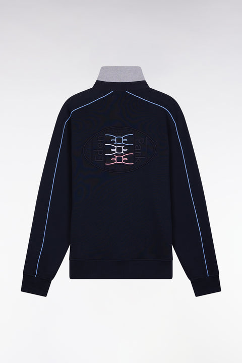 Shirt-neck sweatshirt in navy brushed fleece - Image 2