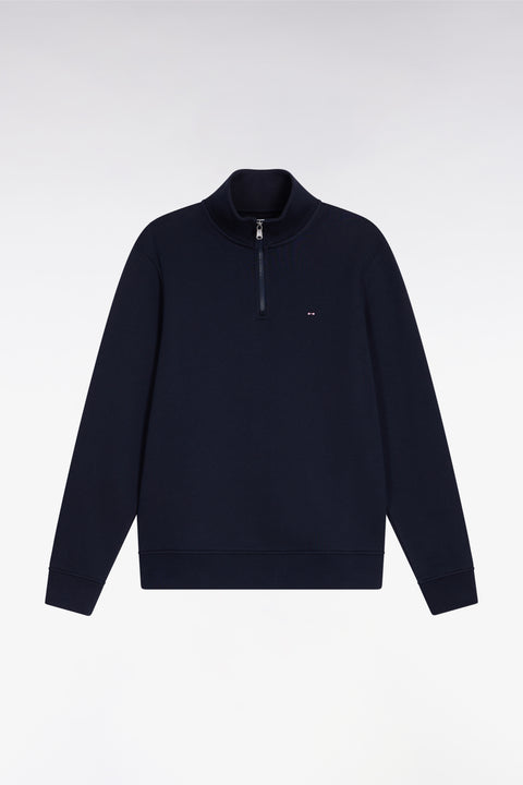 High-neck zip-up sweatshirt in navy cotton fleece - Image 2