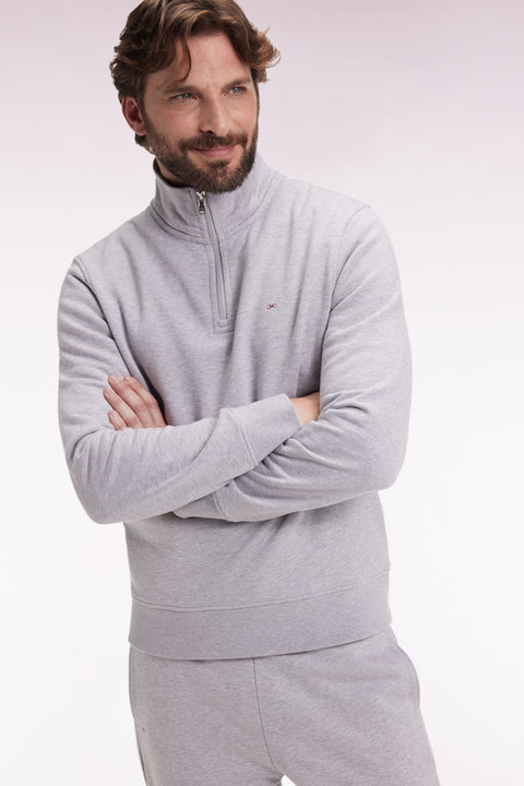 Grey cotton fleece stand-up collar zip sweatshirt - Image 3