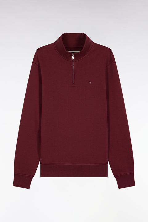 High-neck zip-up sweatshirt in burgundy cotton fleece - Image 2