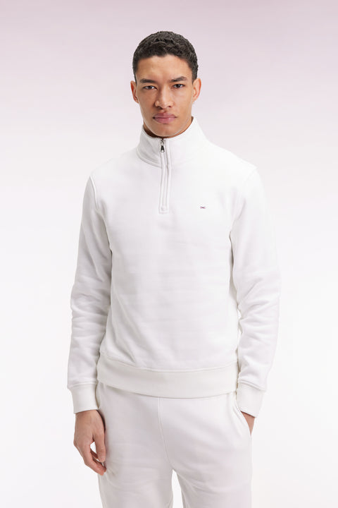 High-neck zip-up sweatshirt in white cotton fleece - Image 1