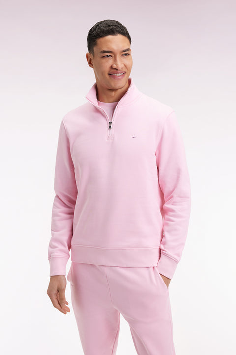 High-neck zip-up sweatshirt in pink cotton fleece - Image 1