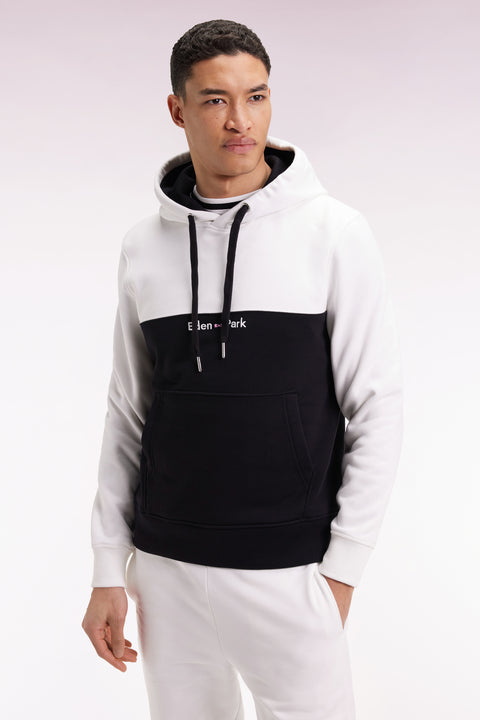 White two-tone hooded sweatshirt, straight cut - Image 1