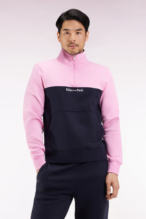 Two-tone pink fleece trucker-neck sweatshirt - Image 1