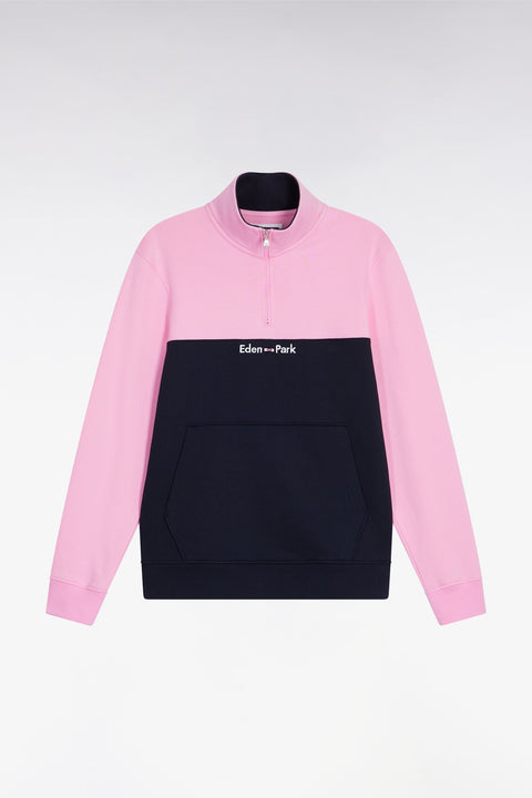 Two-tone pink fleece trucker-neck sweatshirt - Image 2