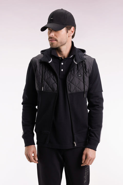 Zipped sweatshirt in black and grey quilted bimaterial interlock - Image 3