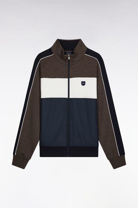 Two-material zip-up sweatshirt in brown quilted nylon - Image 2