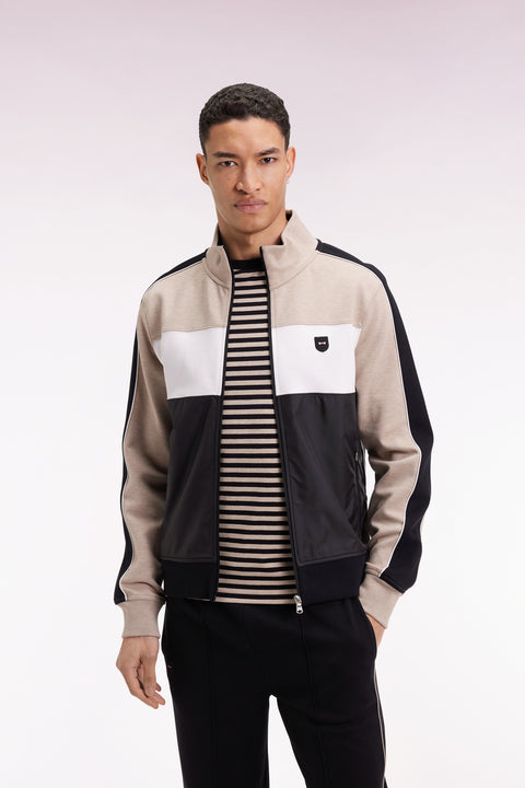 Sweatshirt zippé bimatière en nylon matelassé beige - Image 3
