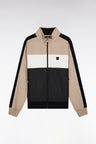 Two-material zip-up sweatshirt in beige quilted nylon