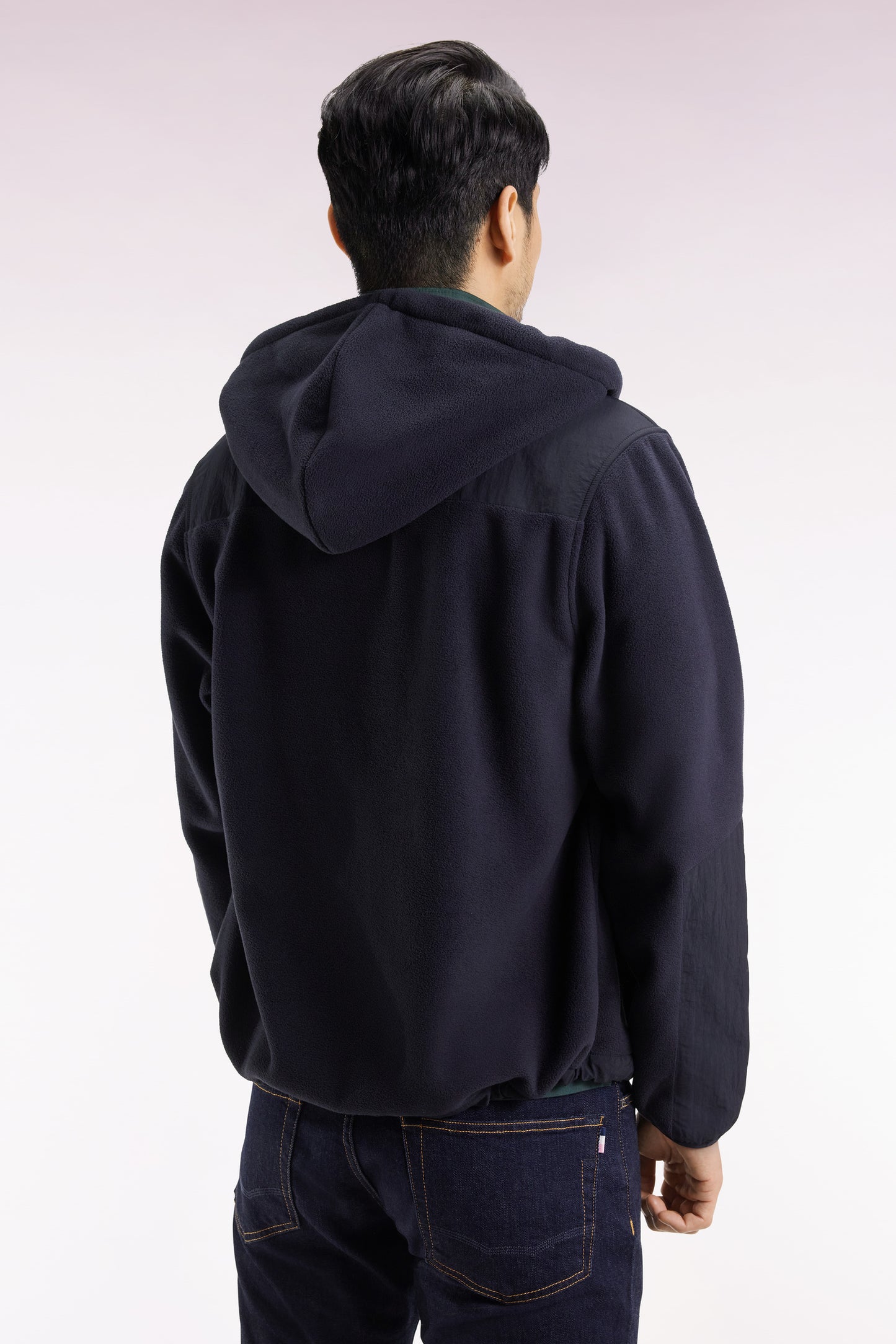 Sweatshirt zippé à capuche bimatière marine coupe droite