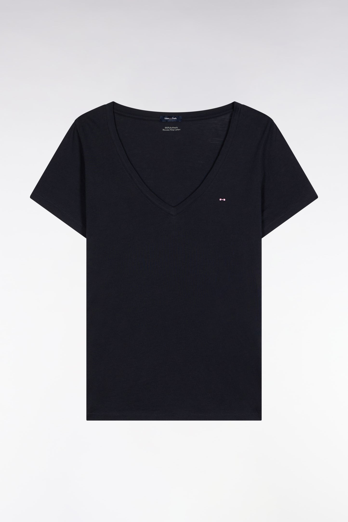 T-shirt à manches courtes en coton Pima marine col V